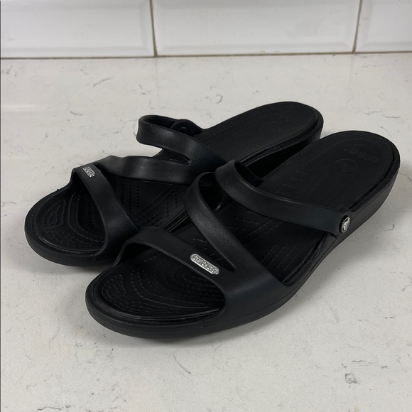 Crocs Patrica Wedge Sandals Black Size 9 - Picture 1 of 17
